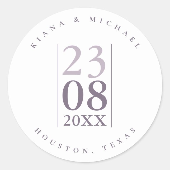 Minimalist Wedding Date Mauve ID889 Classic Round Sticker (Front)