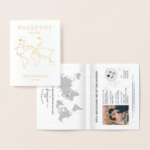 Minimalist Wedding Destination Passport World Map Foil Card