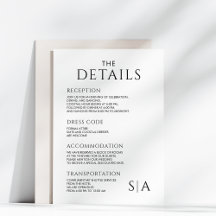 Minimalist Wedding Details Card Modern Enclosure