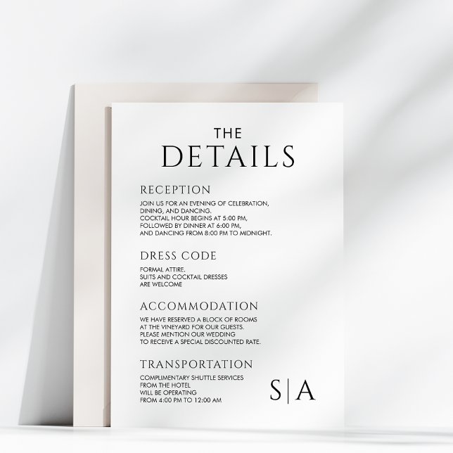 Minimalist Wedding Details Card Modern Enclosure (Creator Uploaded)