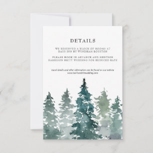 Minimalist Wedding Details Card Watercolor Pines
