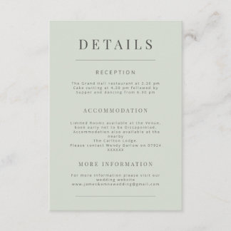 Minimalist Wedding Details Pale Sage Enclosure Card
