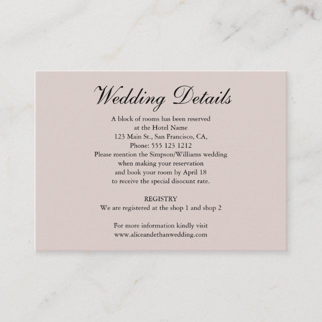 Minimalist Wedding Details with Photo Champagne Enclosure Card (Front)