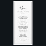 Minimalist Wedding Dinner Menu<br><div class="desc">This minimalist wedding dinner menu card is perfect for a simple wedding. The modern romantic design features classic black and white typography paired with a rustic yet elegant calligraphy with vintage hand lettered style. Customizable in any colour. Keep the design simple and elegant, as is, or personalize it by adding...</div>