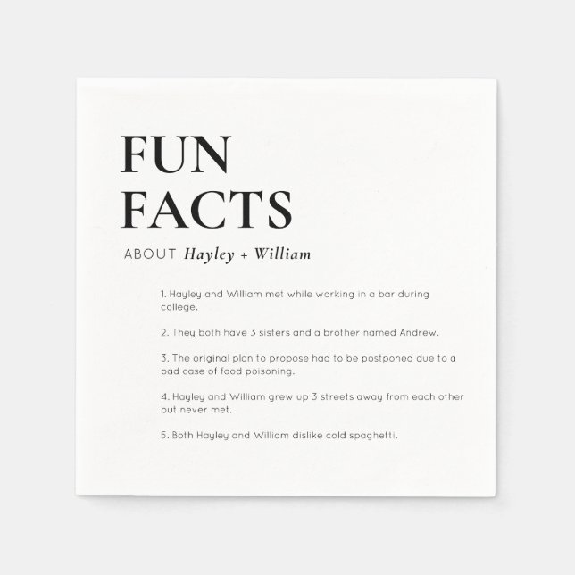 Minimalist Wedding Fun Facts Napkin (Front)