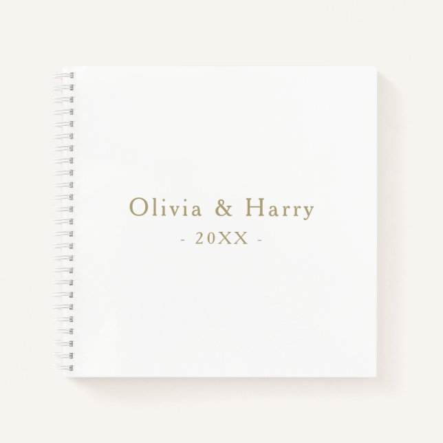 Minimalist Wedding Guest Book | Gold White (Front)