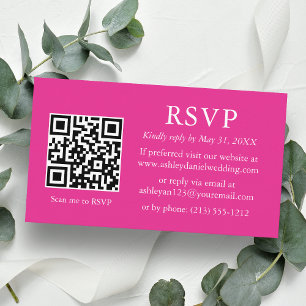 Minimalist Wedding Hot Pink QR RSVP Enclosure Card