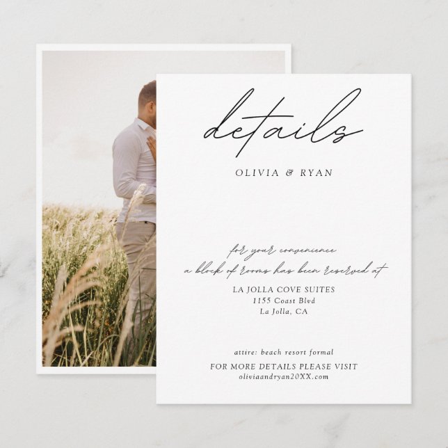 Minimalist Wedding Hotel Room Block Details Enclosure Card (Front/Back)