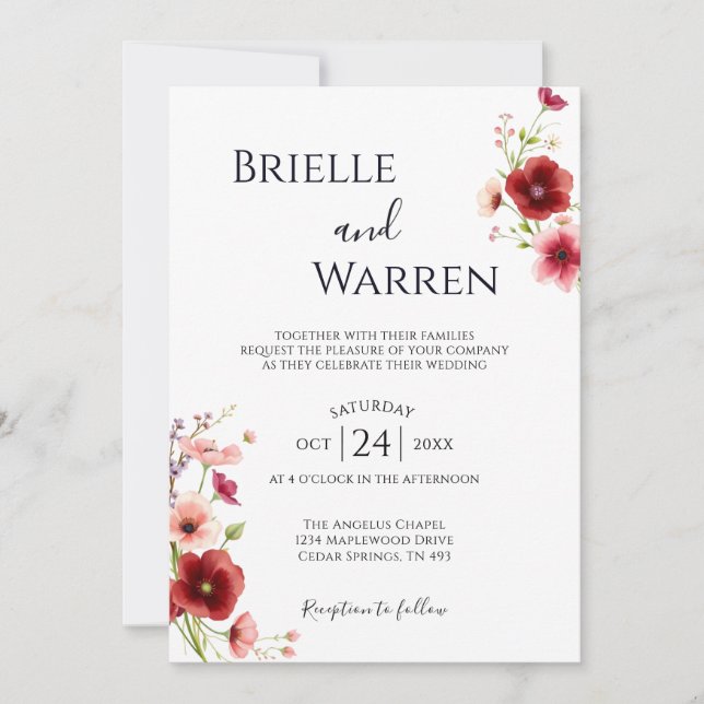 Minimalist Wedding Invitation Wild Flowers (Devant)
