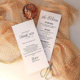 Minimalist Wedding Menu and Thank You Place Card