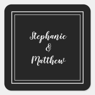 Minimalist Wedding Modern Favour Black & White Square Sticker