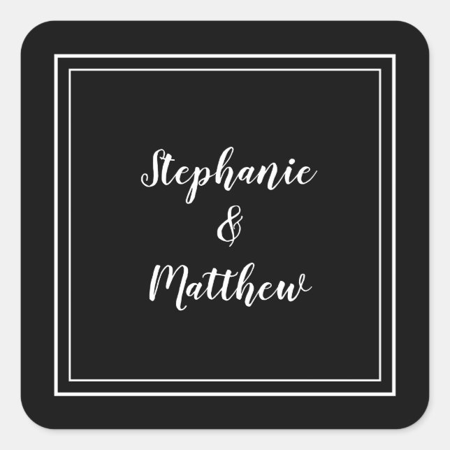 Minimalist Wedding Modern  Favour Black & White Square Sticker (Front)