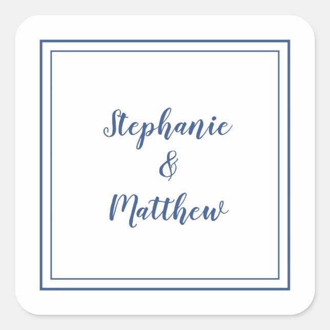 Minimalist Wedding Modern Favour Thank You Blue Square Sticker (Front)