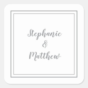 Minimalist Wedding Modern Favour Thank You Grey Square Sticker
