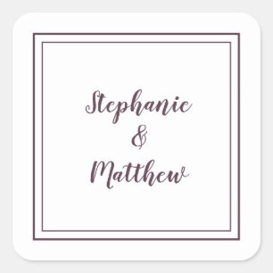 Minimalist Wedding Modern Favour Thank You Purple Square Sticker