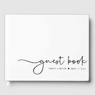 Minimalist Wedding Modern Script Monogram   White Guest Book