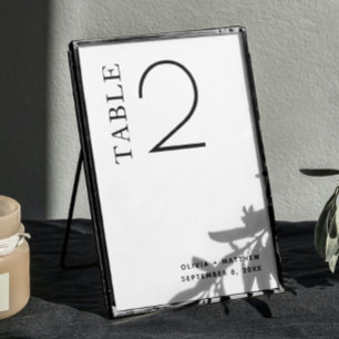 Minimalist Wedding Modern Simple Black & White Table Number