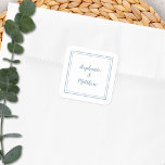 Minimalist Wedding Modern Thank You Dusty Blue Square Sticker<br><div class="desc">Modern minimalist and chic Wedding design features bride & groom's names in a modern design with a double framed border in dusty blue on an white background. The modern design is simple and chic. Personalize wedding details with your names in blue script. Be sure to see the collection link on...</div>