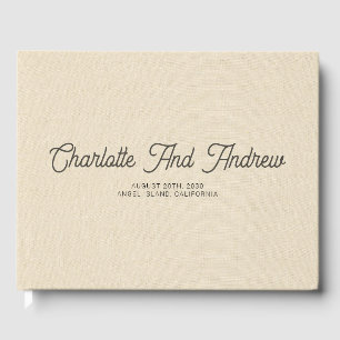 Minimalist Wedding Monogram Cream Faux Linen Guest Book