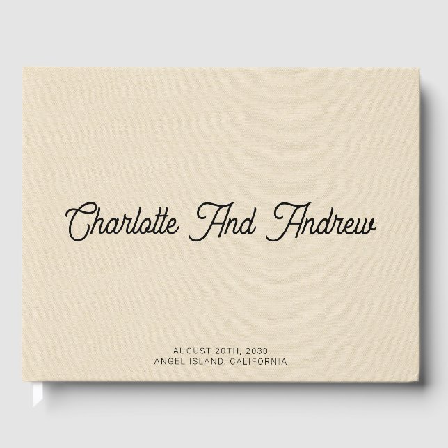 Minimalist Wedding Monogram Cream Faux Linen  Guest Book (Front)