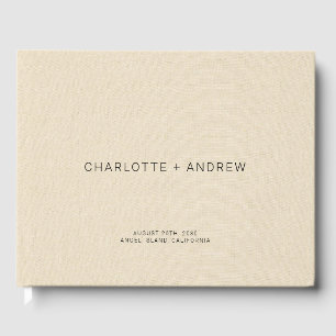 Minimalist Wedding Monogram Cream Faux Linen  Guest Book