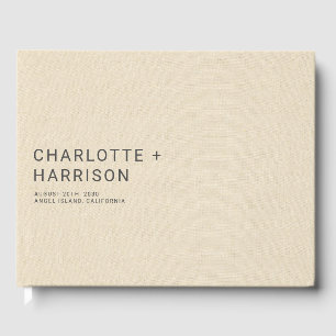 Minimalist Wedding Monogram Cream Faux Linen  Guest Book