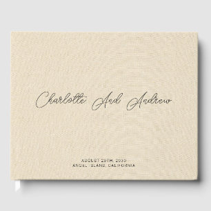 Minimalist Wedding Monogram Cream Faux Linen Guest Book
