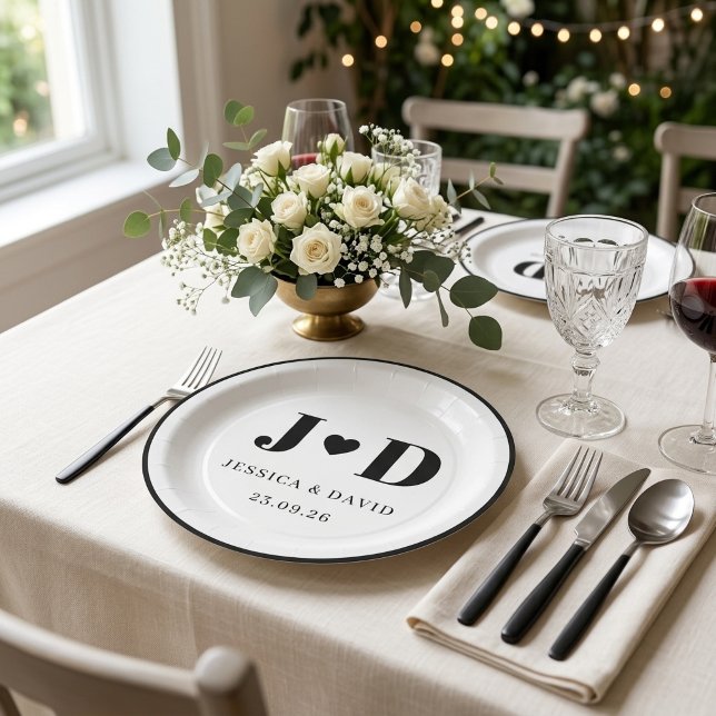Minimalist Wedding  Monogram Personalized Party  Paper Plate (Creator Uploaded)