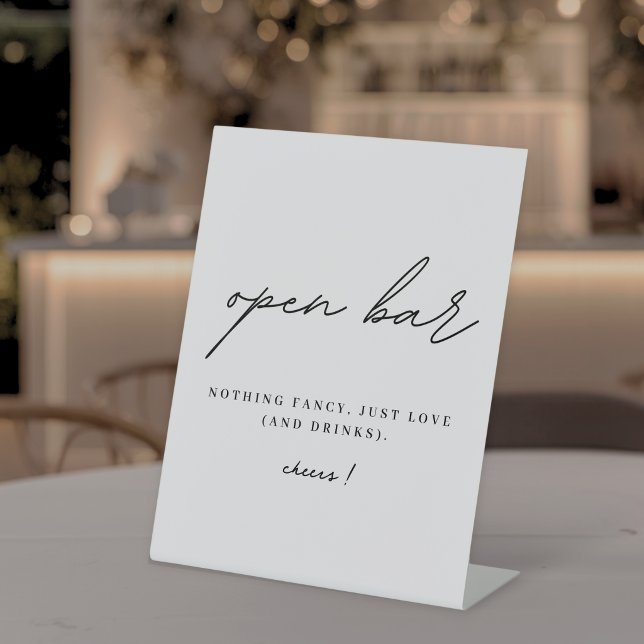 Minimalist Wedding Open Bar Pedestal Sign (Creator Uploaded)