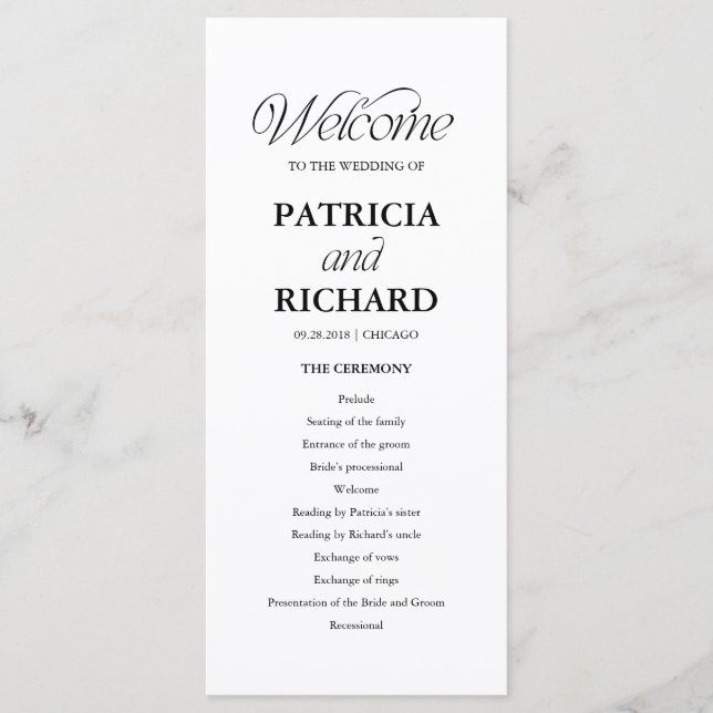 Minimalist Wedding Order of Service Program (Front)