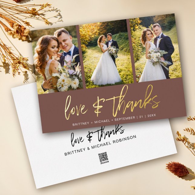 Minimalist Wedding Photo Collage Boho Thank You (Show your appreciation to your loved ones with an awesome photo thank-you card!)