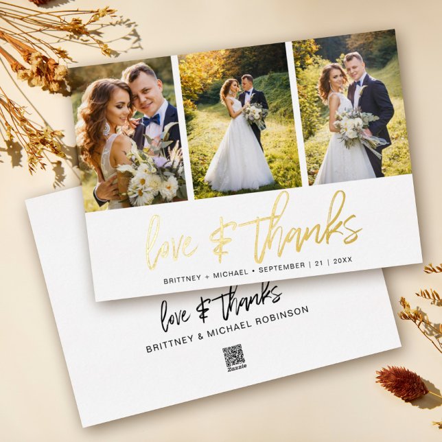 Minimalist Wedding Photo Collage Thank You (Show your appreciation to your loved ones with an awesome photo thank-you card!)