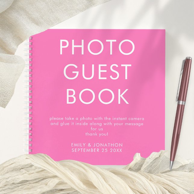 Minimalist Wedding Photo Hot Pink Guest Book (Creator Uploaded)