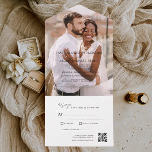 Minimalist Wedding Photo QR Code Elegant All In One Invitation