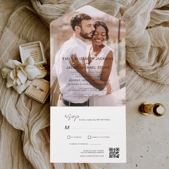 Minimalist Wedding Photo QR Code Elegant All In One Invitation (Creator Uploaded)