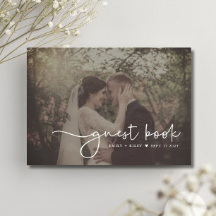 Minimalist Wedding Photo Script Monogram   White Guest Book