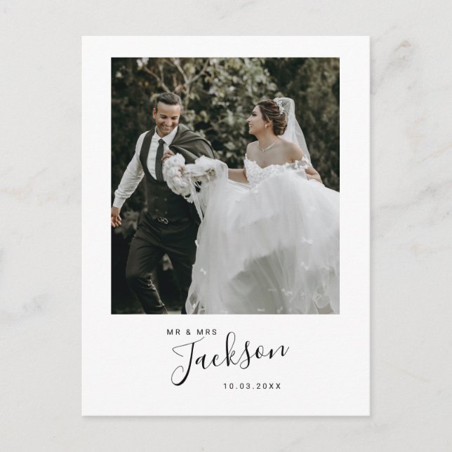 Minimalist Wedding Photo Thank You Postcard (Front)