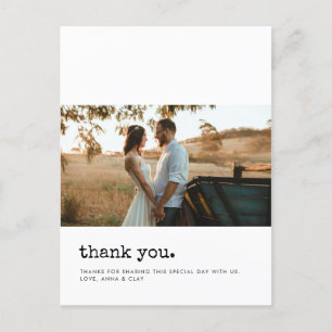 Minimalist wedding photo thank you postcard