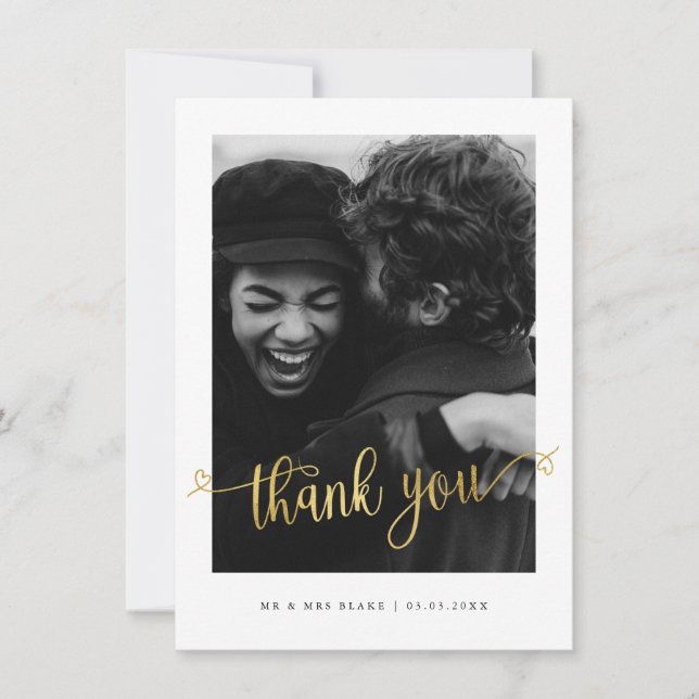 Minimalist Wedding Photo Thank you Postcard (Front)