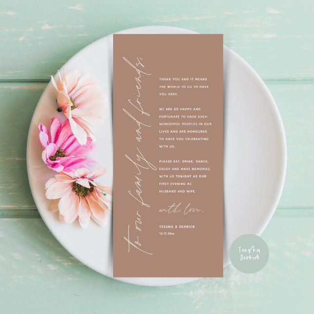 Minimalist Wedding Place Setting Thank You Card (Minimalist Wedding Place Setting Thank You Dinner Card, in Taupe)