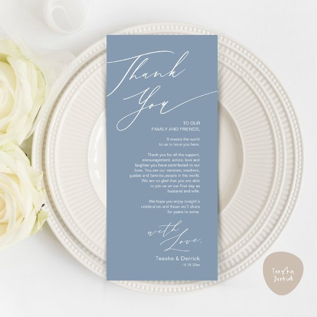 Minimalist Wedding Place Setting Thank You Card (Wedding Dinner Place Setting Thank You Card, Modern Minimalist, in Dusty Blue)
