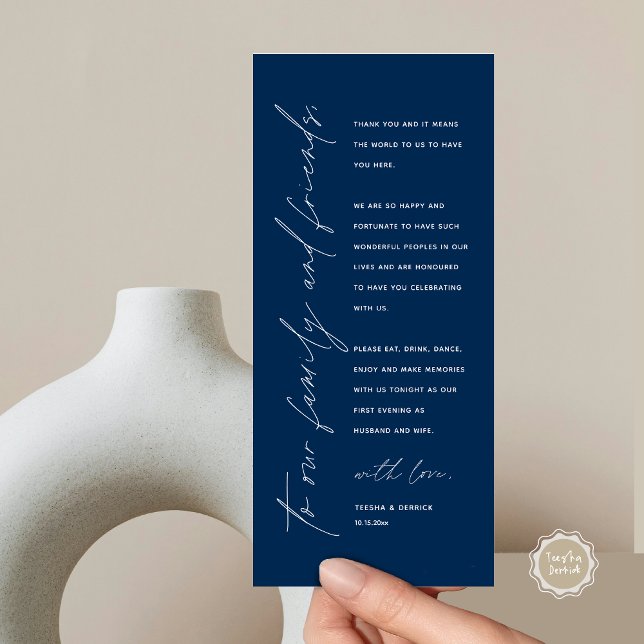 Minimalist Wedding Place Setting Thank You Card (Modern Minimalist Wedding Place Setting Thank You Card for Your Wedding Dinner Party, Navy Blue)