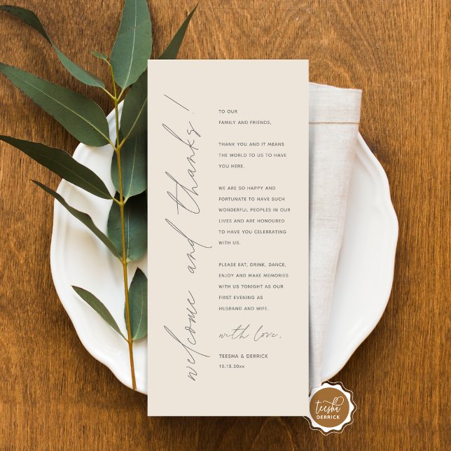 Minimalist Wedding Place Setting Thank You Card (Minimalist Wedding Place Setting Thank You Card, for dinner, brunch, lunch party, in grey cream)