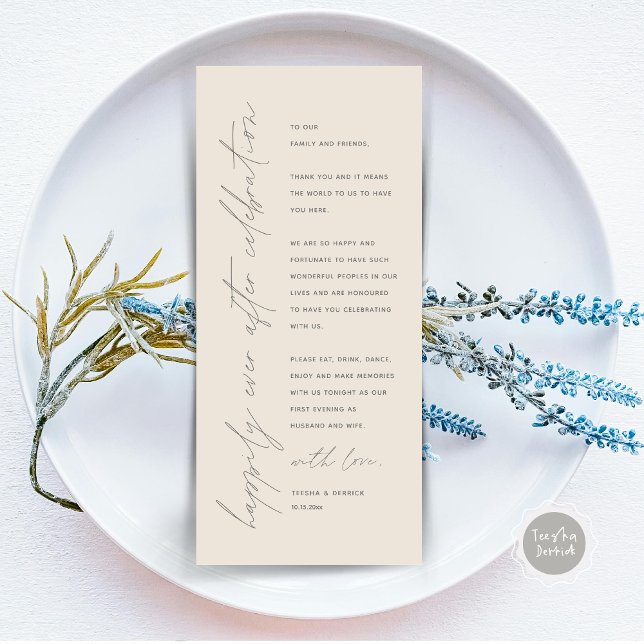 Minimalist Wedding Place Setting Thank You Card (Happily Ever After Celebration, Wedding Place Setting Thank You Card, Minimalist, Dark Grey Cream)
