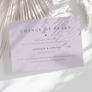 Minimalist Wedding Postponement Purple Invitation