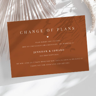 Minimalist Wedding Postponement Terracotta Invitation