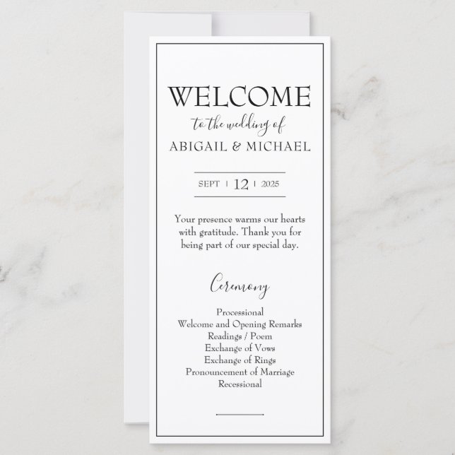 Minimalist Wedding Program  (Front)