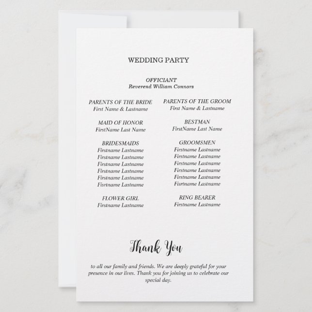 Minimalist Wedding Program Card (Back)