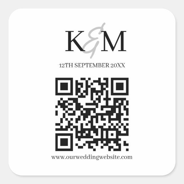 Minimalist Wedding QR code Scan Wedding Website Square Sticker (Front)