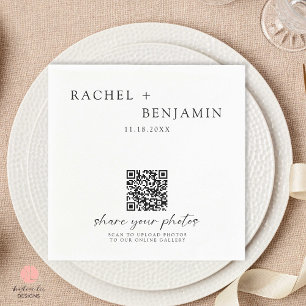 Minimalist Wedding QR code Share your Photos Napkin